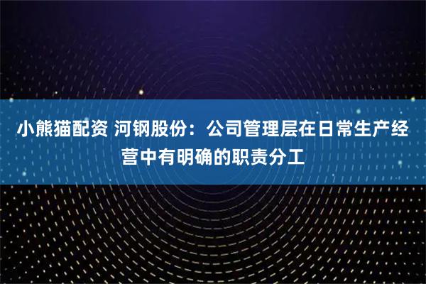 小熊猫配资 河钢股份：公司管理层在日常生产经营中有明确的职责分工